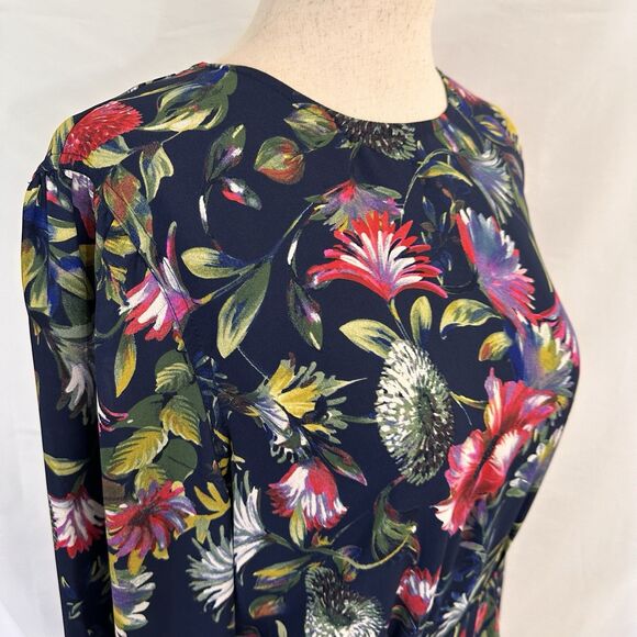 J Crew Genova Long Sleeve Flouncy Hem Dress Painted Floral Size 8 - Picture 5 of 9